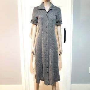 Fashion Room 1126 Button Up Midi Dress Womens M Collared Stretch Striped